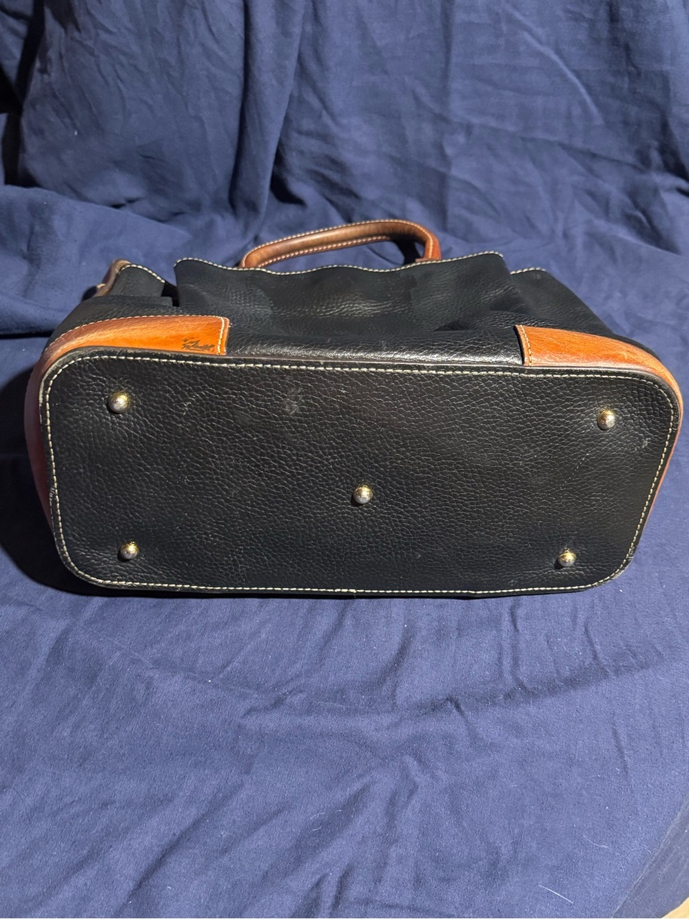 Dooney & Bourke Black Pebbled Leather Satchel with Brown Trim - Picture 2 of 12